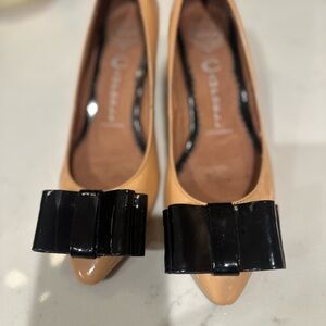 Jeffrey Campbell Black and Tan Heels with Bow